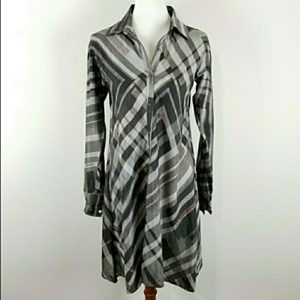 Peruvian Connection Shirt Dress Buttons Printed